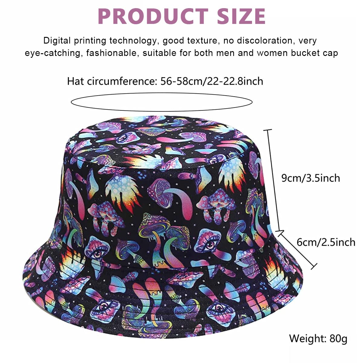 PALAY Digital Print Bucket Hat for Men Women Fashion Color Mushroom Print Beach Hat Cap for Travel, Hiking, Outdoor Fisherman Cap PALAY Digital Print Bucket Hat for Men Women Fashion Color Mushroom Print Beach Hat Cap for Travel, Hiking, Outdoor Fisherman Cap